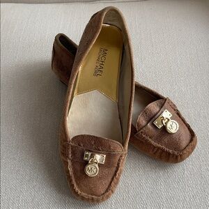 MICHAEL KORS Genuine Leather Loafers | Size 8 | Cognac Tan Luxe | Gold Accents